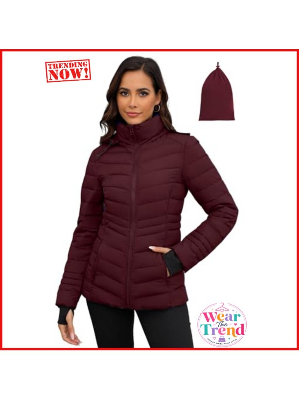 Packable Lightweight Puffer Jacket Quilted Hooded Winter Coat